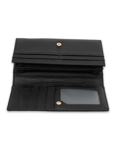 Mocha Vivian Leather Long Wallet- Black