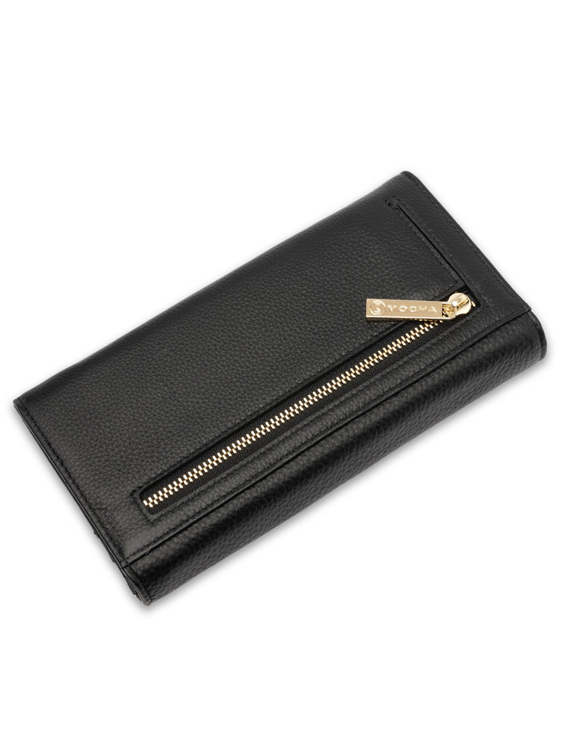 Mocha Vivian Leather Long Wallet- Black