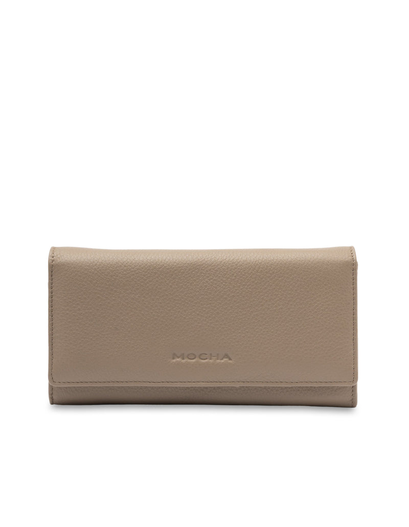 Mocha Vivian Leather Long Wallet- Taupe