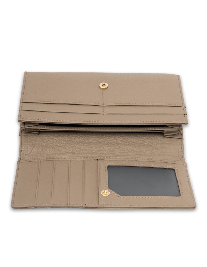 Mocha Vivian Leather Long Wallet- Taupe