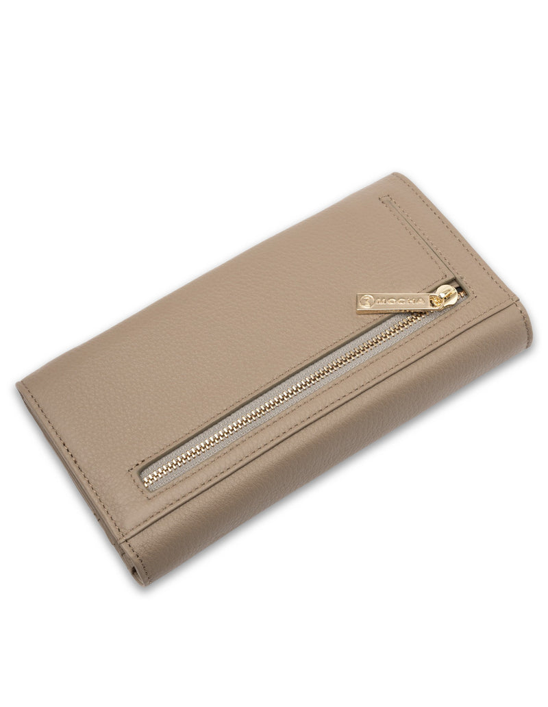 Mocha Vivian Leather Long Wallet- Taupe