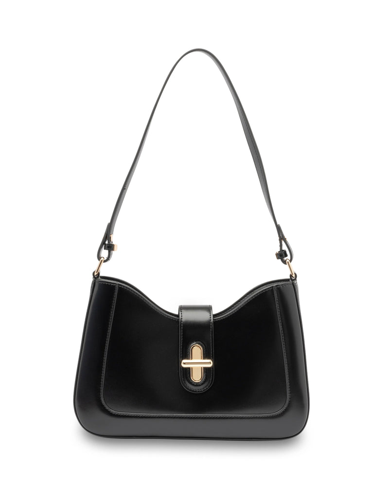 Mocha Danika Leather Crossbody Bag- Black