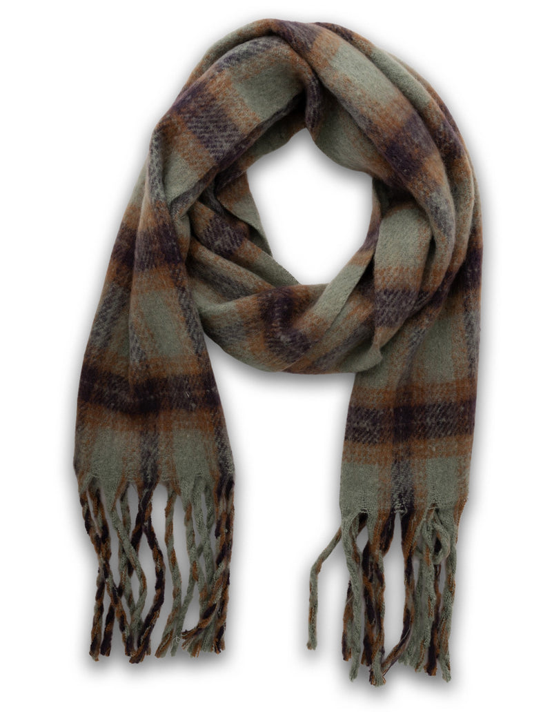 Mocha Woodlands Plaid Scarf- Mint