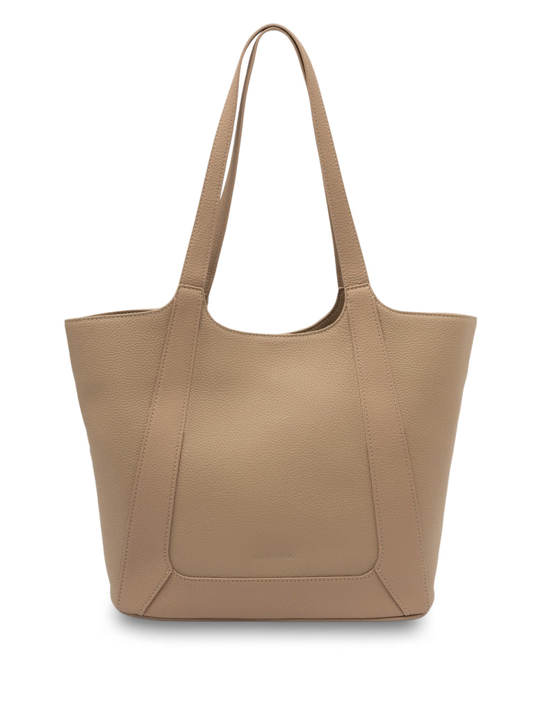 Mocha Gianna Leather Tote Bag- Beige