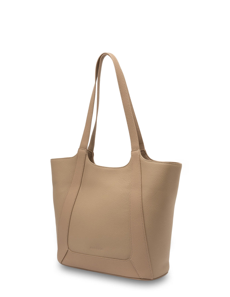 Mocha Gianna Leather Tote Bag- Beige