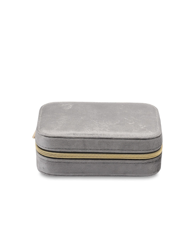 Mocha Velvet Rectangular Jewellery Case- Grey