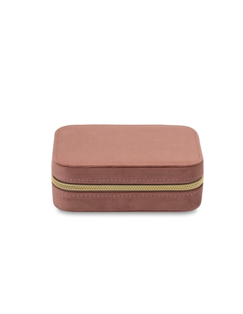 Mocha Velvet Rectangular Jewellery Case- Pink