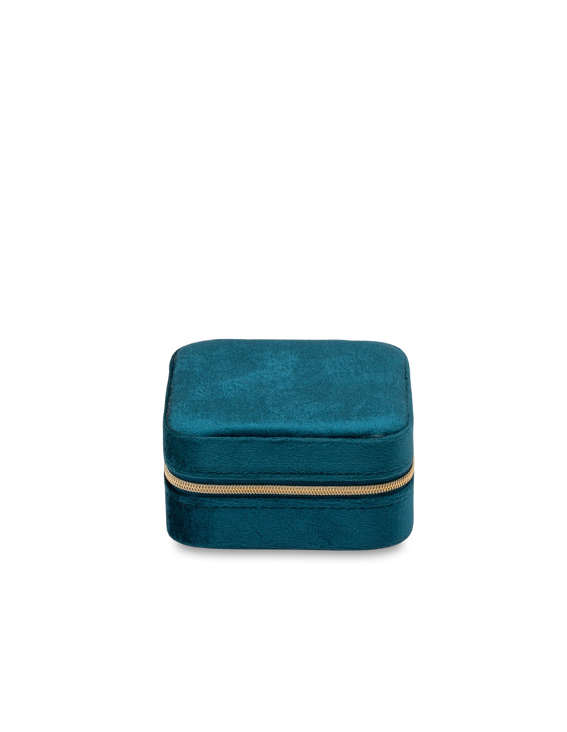 Mocha Velvet Square Jewellery Case- Teal