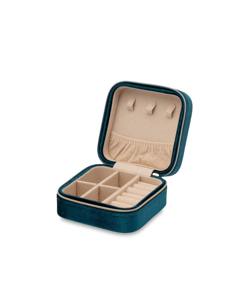 Mocha Velvet Square Jewellery Case- Teal