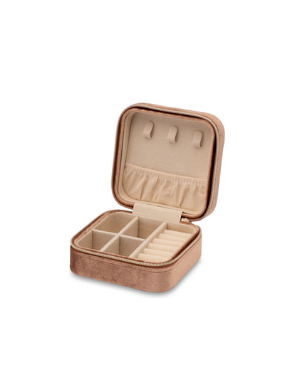 Mocha Velvet Square Jewellery Case- Peach