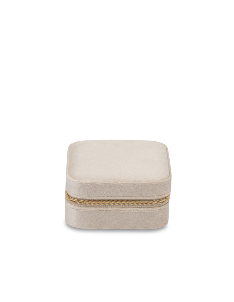 Mocha Velvet Square Jewellery Case- Pearl