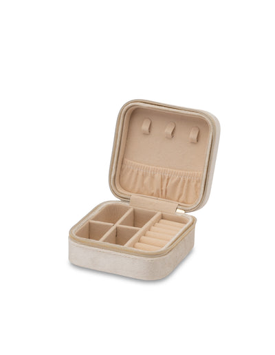 Mocha Velvet Square Jewellery Case- Pearl