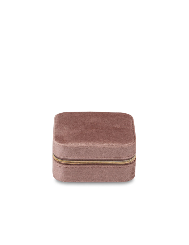 Mocha Velvet Square Jewellery Case- Pink