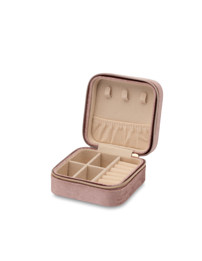 Mocha Velvet Square Jewellery Case- Pink