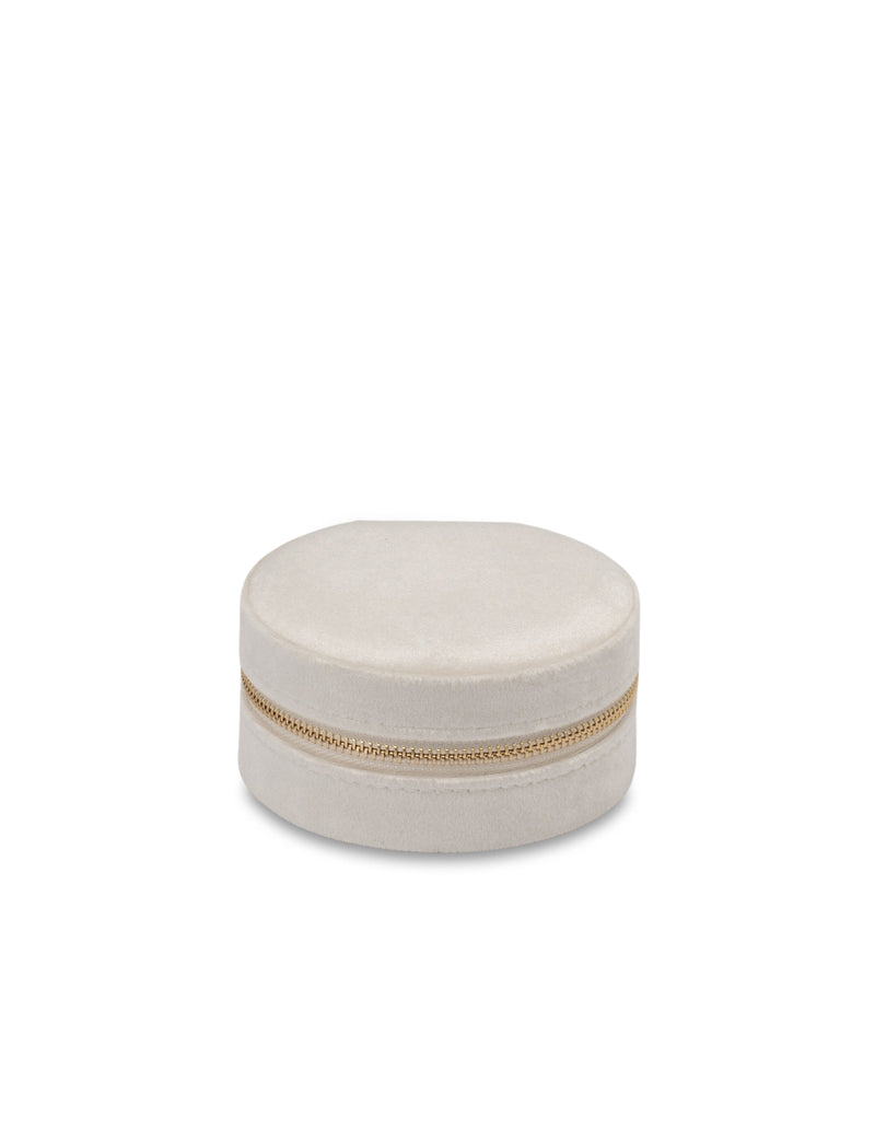 Mocha Velvet Round Jewellery Case- Pearl