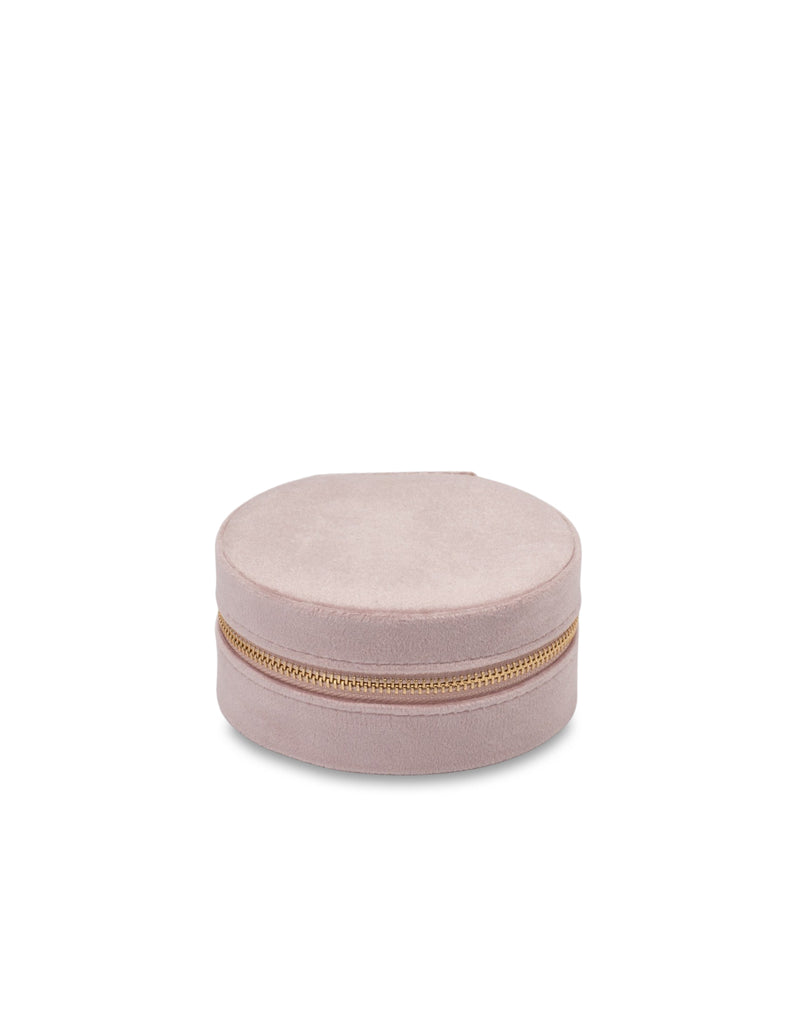 Mocha Velvet Round Jewellery Case- Pink