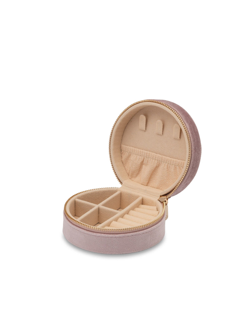 Mocha Velvet Round Jewellery Case- Pink