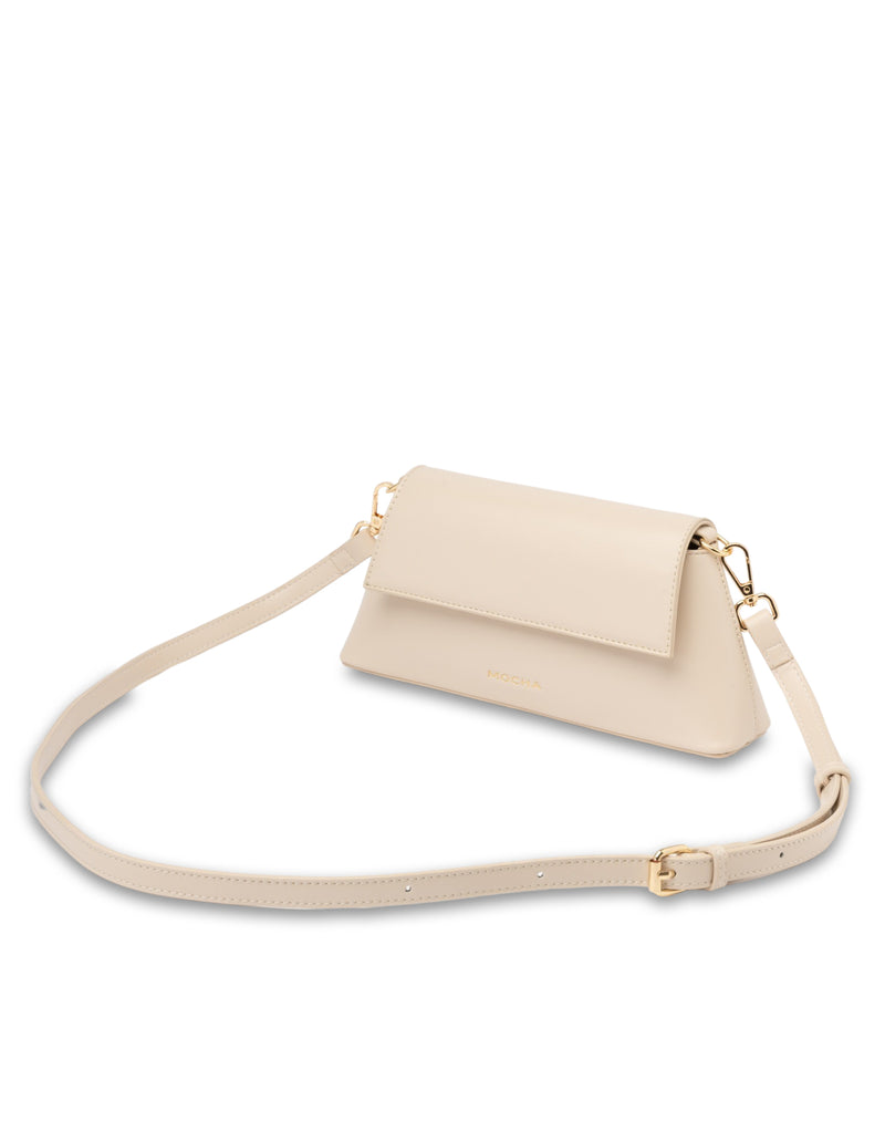 Mocha Ava Baguette Crossbody Bag- Beige