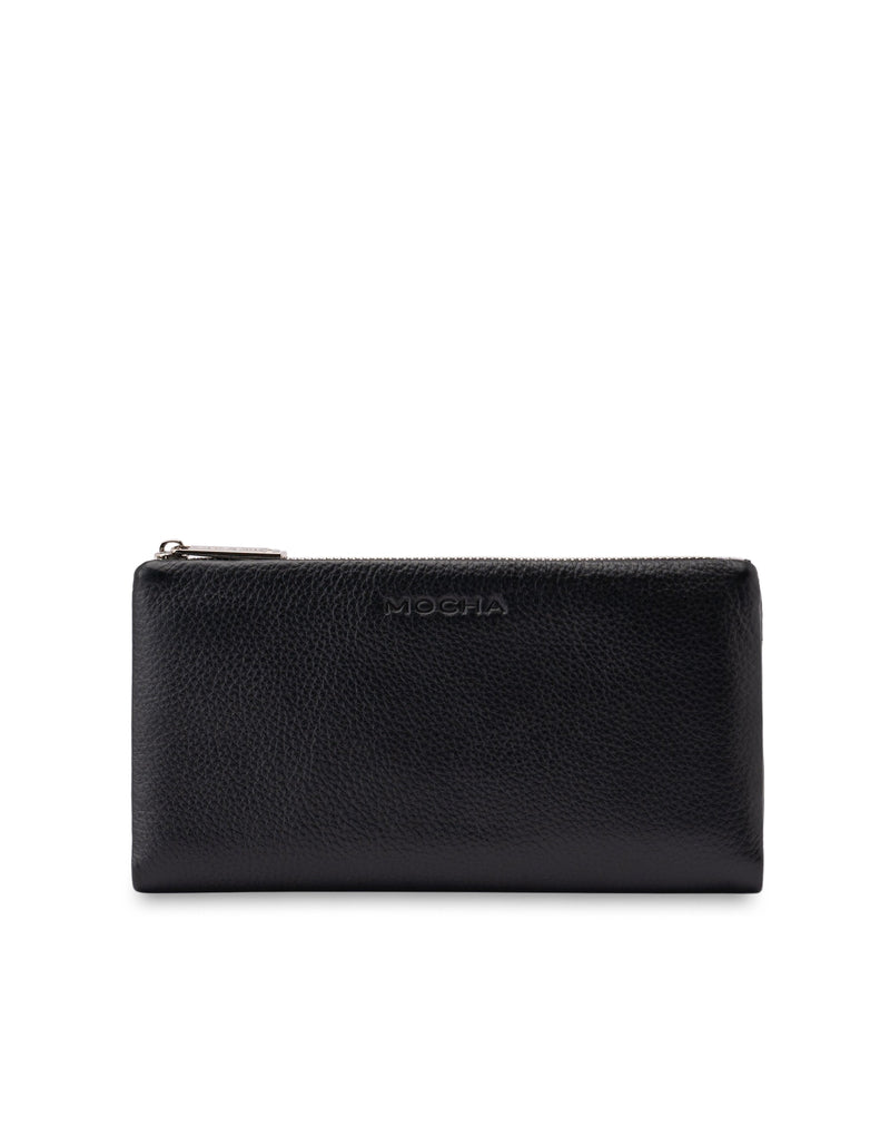 Mocha Esther Leather Long Wallet - Black