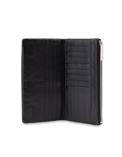 Mocha Esther Leather Long Wallet - Black