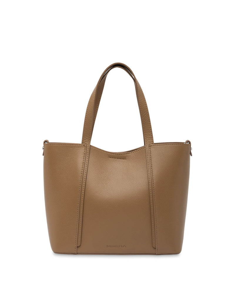 Mocha Valerie Leather Small Tote - Tan