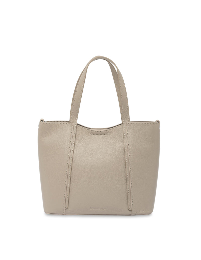 Mocha Valerie Leather Small Tote - Light Grey