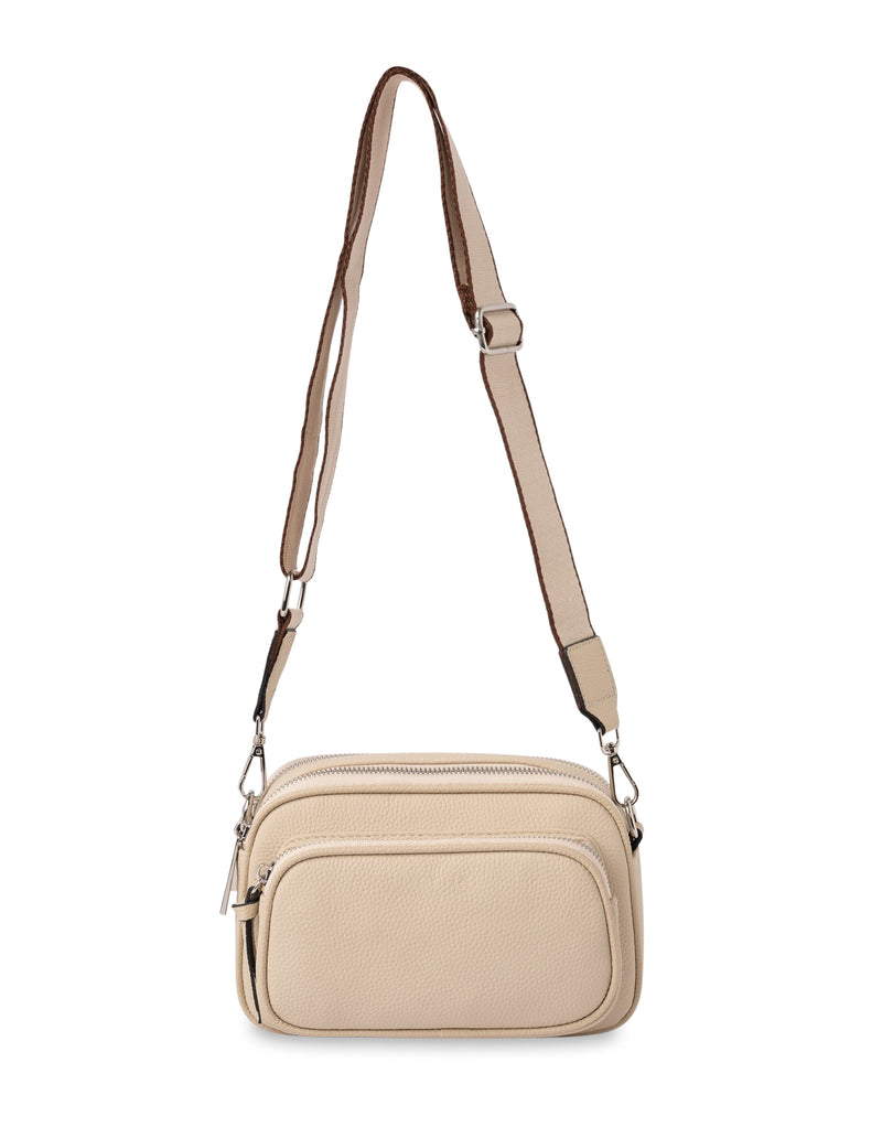 Mocha Abigail Leather Crossbody Bag - Cream