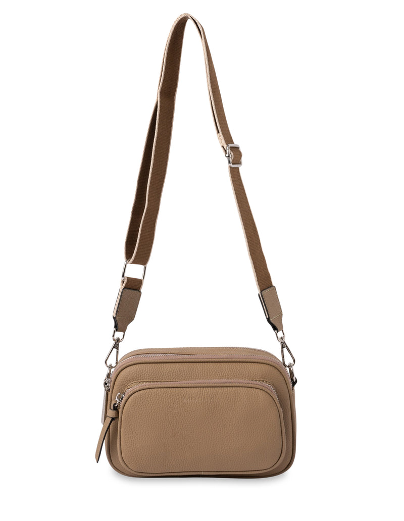 Mocha Abigail Leather Crossbody Bag - Taupe