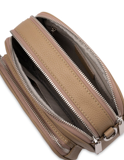 Mocha Abigail Leather Crossbody Bag - Taupe