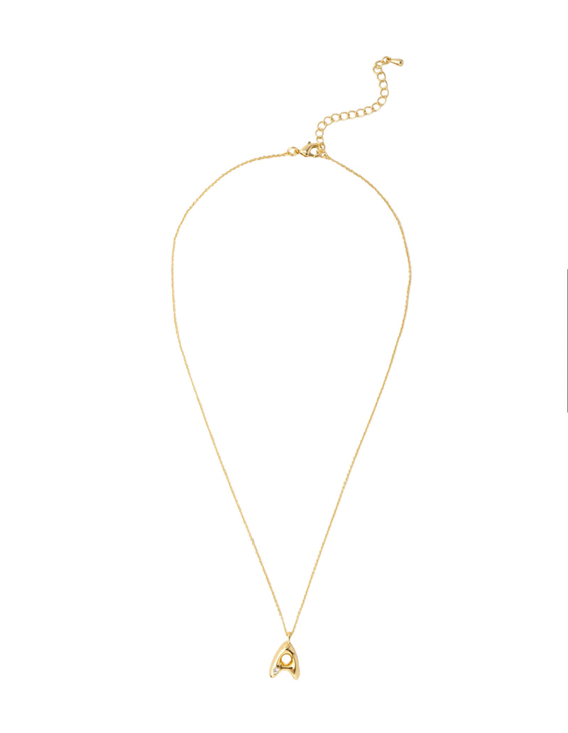 Mocha Bubble Initial Necklace - A - Light Gold