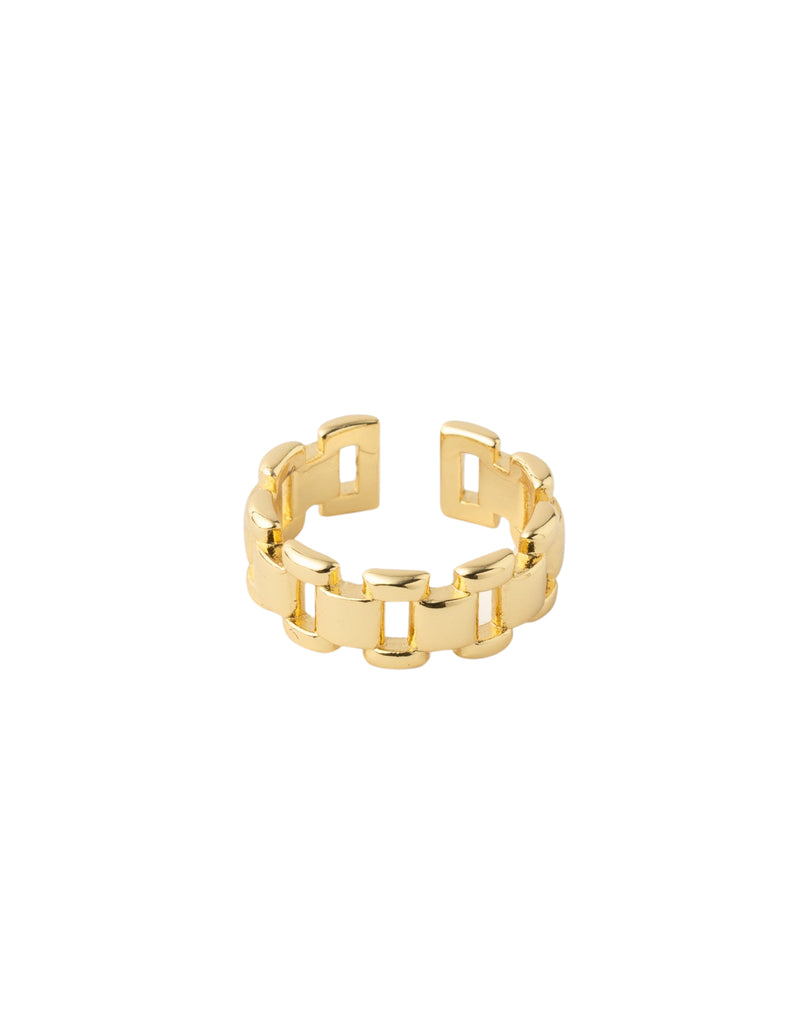 Mocha Chain Links Adjustable Ring - Light Gold