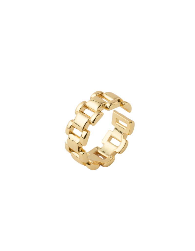 Mocha Chain Links Adjustable Ring - Light Gold