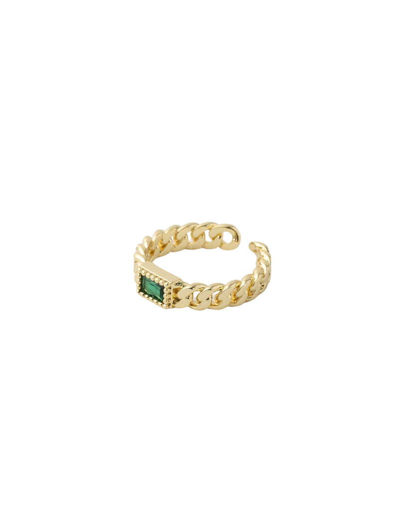 Mocha Emerson Chain Adjustable Ring - Emerald/Gold