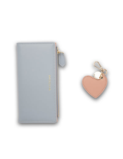 Mocha Gift Pack 4B - Classic Arya Wallet & Heart Key Ring - Blue/Blush