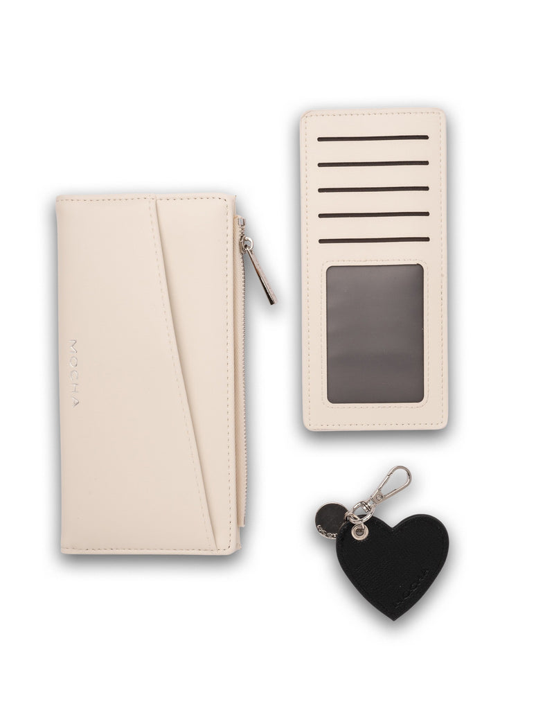 Mocha Gift Pack 5A - Amy Asymmetrical Long Wallet & Mila Key Ring - Cream