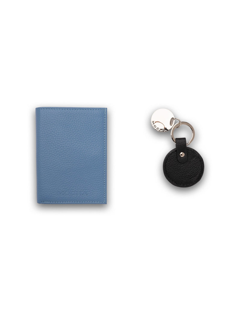 Mocha Gift Pack 6B - Mia Leather Wallet & Chevron Circle Key Ring - Blue