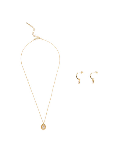 Mocha Gift Pack 12A - Daphne Drop Earrings & Necklace - Light Gold/White