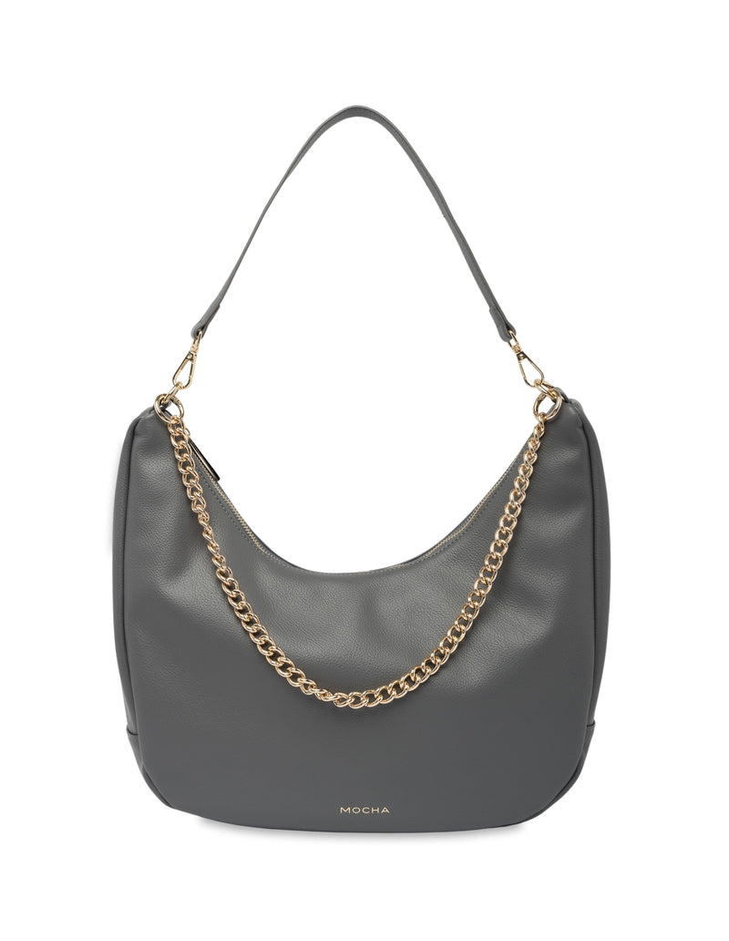 Mocha Harlow Hobo Crossbody Bag - Grey