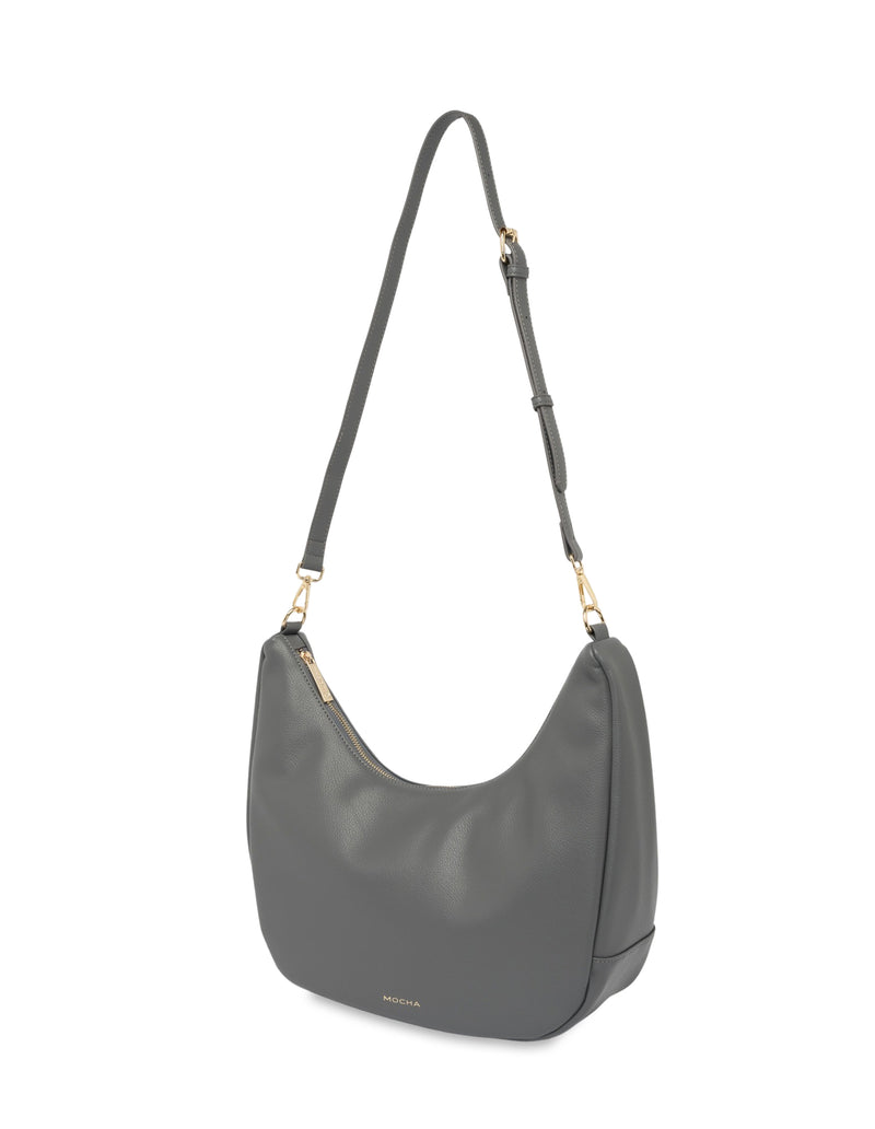 Mocha Harlow Hobo Crossbody Bag - Grey