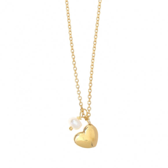 Gregio Simply Me/ Tiny Shiny Yg Necklace w/ Gold Heart & Freshwater Pearl - Gold