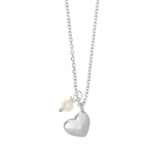 Gregio Simply Me/ Tiny Shiny Necklace w/ Heart & Pearl - Silver