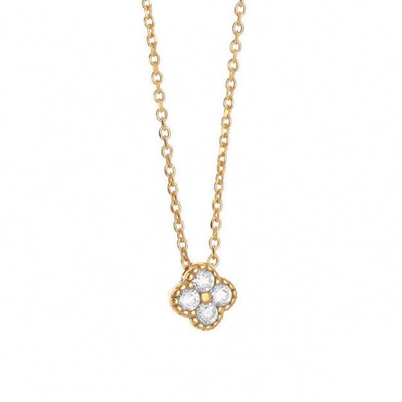 Gregio Simply Me/ Tiny Shiny Yg Necklace w/ Cz Flower - Gold