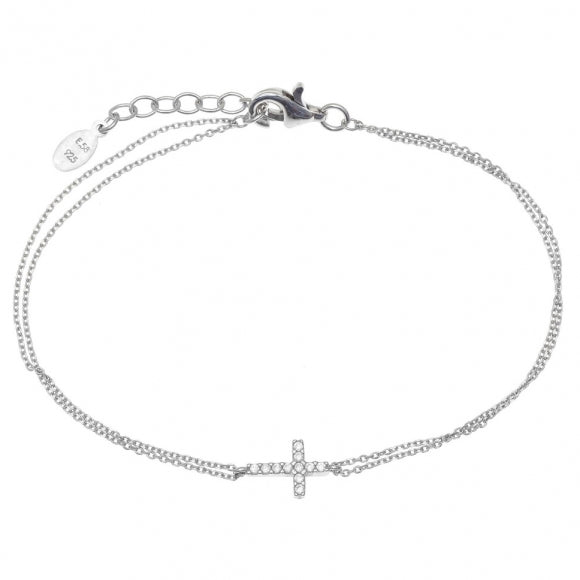 Gregio Tiny Shiny Yg Bracelet w/ Cz Cross - Silver