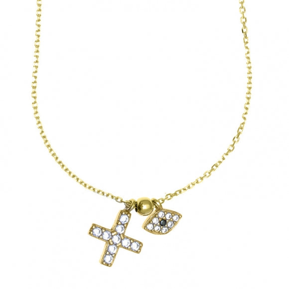 Gregio Simply Me/ Tiny Shiny Yg Necklace w/ Cz Evil Eye & Cross - Gold