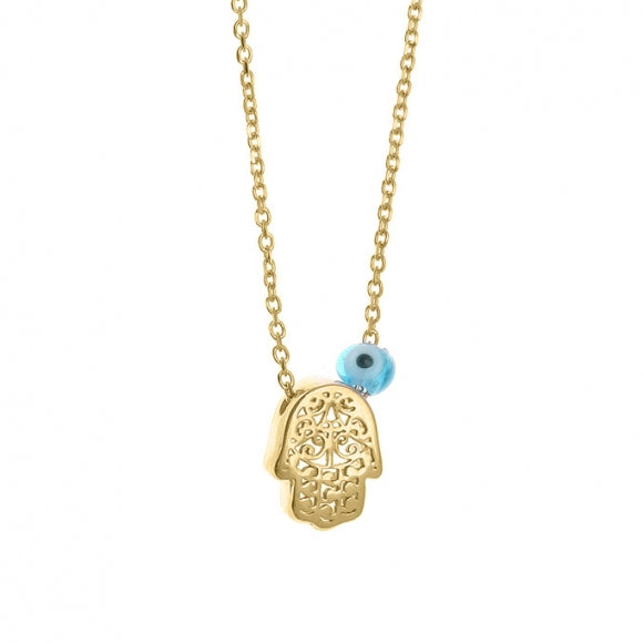 Gregio Simply Me/ Tiny Shiny Yg Necklace w/ Evil Eye & Hamsa - Gold