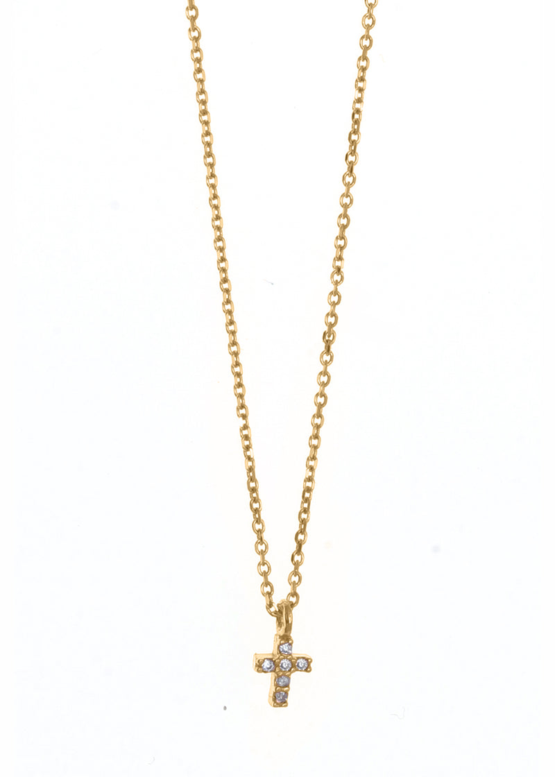 Gregio Tiny Shiny Mini Cz Cross Necklace- Gold