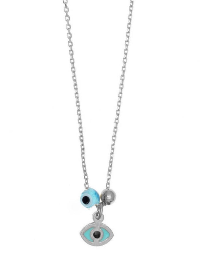 Gregio Necklace W/ Blue Enamel Eye- Silver