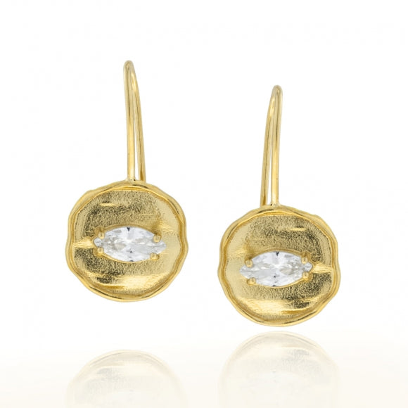 Gregio Funky Metal Yg Earrings w White Cz - Gold