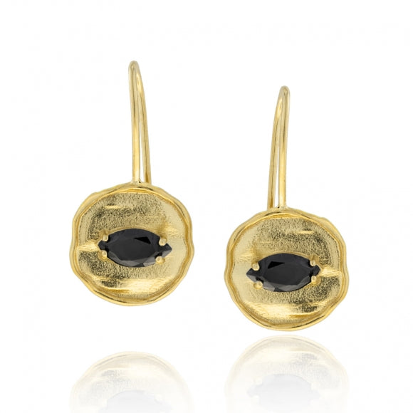 Gregio Funky Metal Yg Earrings w Black Cz - Gold