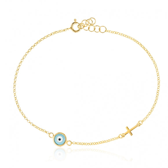 Gregio Wish Luck/ Lucky Moments Yg Bracelet w/ Evil Eye & Cross - Gold